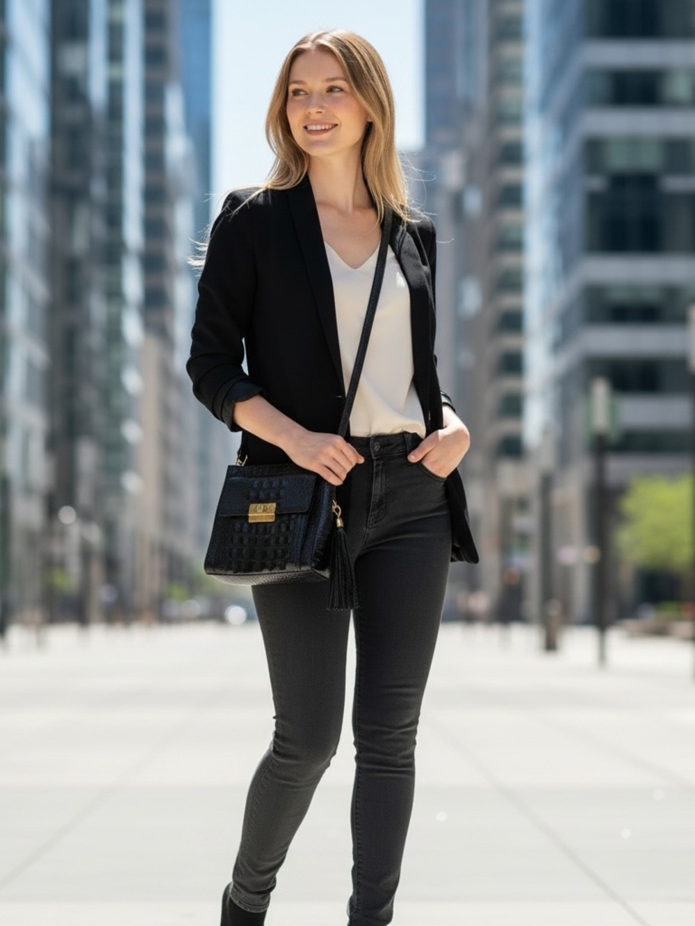 BRAHMIN Black Crossbody Bag with Crocodile Embossed Leather - Picture 2 of 9